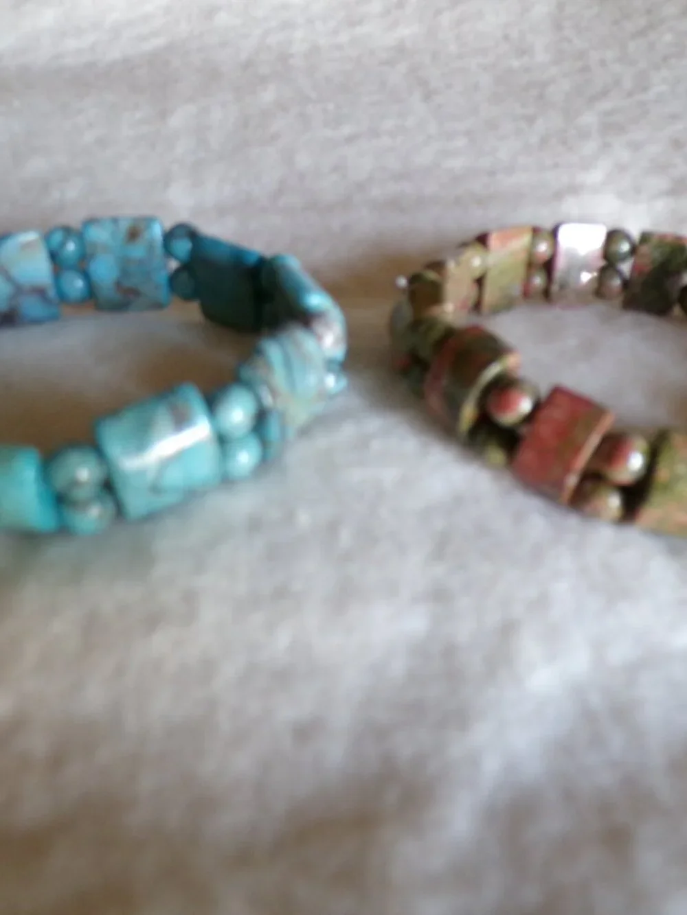 Set of 2 Blue Amazon Jasper and Green Jasper Beaded Stretch Bracelet